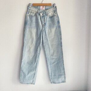 Revice Light Wash  Blue Straighr leg Asymmetrical Waist Jeans 28
